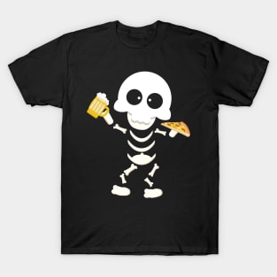 Funny Skeleton Pizza Beer Halloween Costume T-Shirt